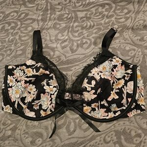 NWT Victoria's Secret Floral Dream Angels Low Cut Demi Black Lace Bra 38DD
